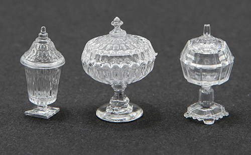 Dollhouse Miniature Candy Dishes, 3Pc, Clear